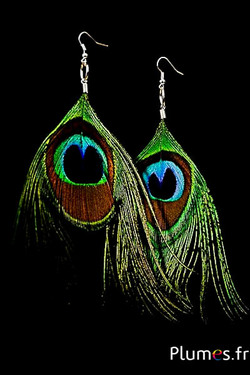 Boucles d'oreilles Paon - long. 15 cm - naturel
